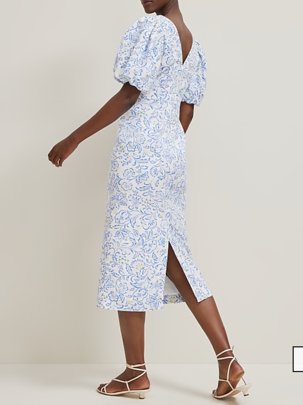 Ann Taylor Linen Puff Sleeve Floral Print Sheath Midi Dress 2 Summer Coastal - Picture 9 of 9